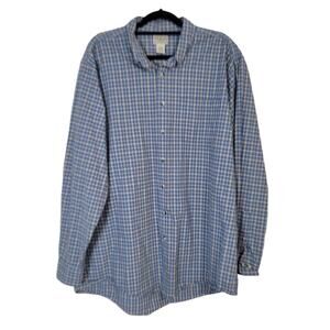 L.L. Bean Men's Plaid Button Down Long Sleeve Shirt Blue & Tan Size XL TALL